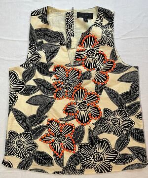J.CREW Notched Shell Embellished Polynesian Floral Sleeveless Womens 2